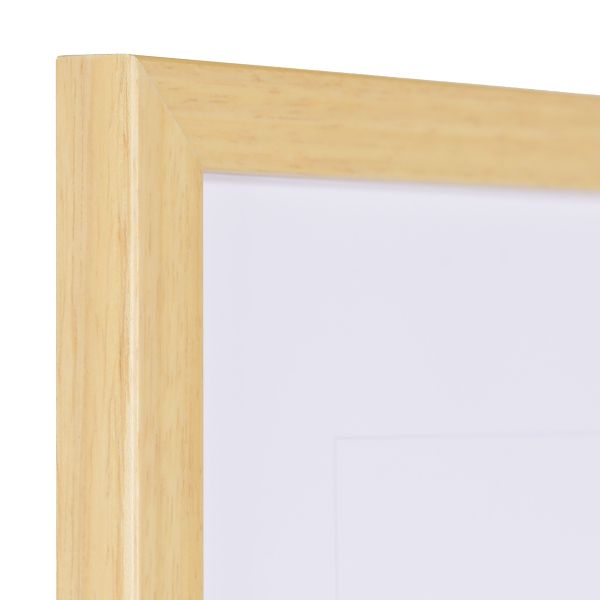 Holz-Profil Top S, natur - Ecke Ansicht der Ecke eines schmalen, naturfarbenen Bilderrahmens mit sichtbarer Holzstruktur und glatter Oberfläche